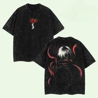 Anime Tokyo Ghoul Ken Kaneki Graphic T Shirt Men Short Sleeve Clothing Casual Cotton Tshirt Vintage Washed Tshirt Harajuku Tops S