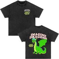 Imagine Dragons Loom World Tour  Vintage Washed T Shirt Rock Band Tshirt Men Women High Quality Cotton Short Sleeve T Shirt S