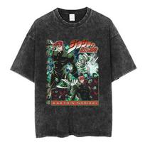 Vintage Washed Anime Jojo Bizarre Adventure Killer Queen Kira Yoshikage T Shirts Men Women Casual Fashion Short Sleeves Tshirts S