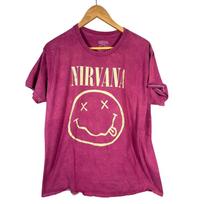 Nirvana Smiley Face T T-Shirt Magenta Washed Graphic Tee Large L