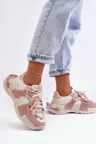 Pink Moterų madingi nėriniuoti sportiniai bateliai Smėlio spalvos-Rožinė Chillout!