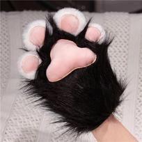 Fursuit Kigurumi Plush Cat Paw Gloves Cartoon Cosplay Props Cute Cat Claw Mittens  Party juoda balta spalva