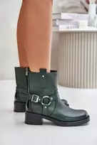 odiniai aulinukai su mažu kulnu, šiltinti, tamsiai žalios spalvos