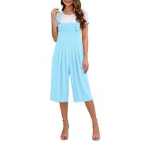 Women’s Loose Fit Wide Leg Bib Overalls Sleeveless Adjustable Strap Jumpsuit with Front Button for Casual Wear XXL