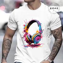Hip Hop Melting Headset Graphic Tops Fashion Tee Shirt for Men Casual Streetwear Cool T-shirt Summer Men's Oversized Clothing S įvairiaspalvis