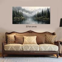 1pcs high-definition landscape canvas decorative painting, natural lake forest artistic conception hanging painting, living room (as the picture,50x100cm No Frame)