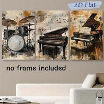 3-piece set of modern minimalist style drum art canvas painting frameless decoration hanging painting living room study music th (as the picture,20x30cm-3pcs)