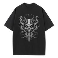 Baggy T Shirt Skull Mysterious Creature Graphic Tees Dropped Shoulders Vintage Unisex Tops Oversize T Shirts S įvairiaspalvis