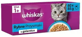 WHISKAS Suaugusių Žuvies Skanėstai 80x85g drėgnas maistas visaverčiam suaugusių kačių maitinimui želė