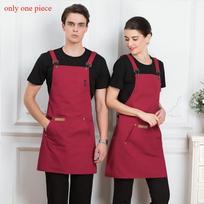 1Pc Cooking Bib Apron with Pockets Chef Cook Kitchen Apron for Men Women raudona