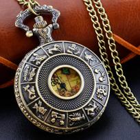 Map Logo Hollow Carved Steampunk Quartz Pocket Watch Bronze Vintage Fob Chain Pendant Necklace Men's and Women's Festival Gift bronza