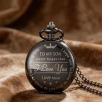 Elegant Vintage Retro Popular Black Pocket Watch Engraved Inspirational Quote Crown Pendant Watch for Son From Mom CF1378 juoda