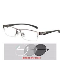 Half Rim Chameleon Myopia Glasses For Gents Vintage Semi-Rimless Square Photochromic Prescription Spectacle Male -0 . 5 -0 . 75 To -6 . 0 0