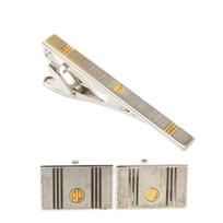 Used Dunhill Tie pin Cufflinks set plating metal 17.1g Silver gold business