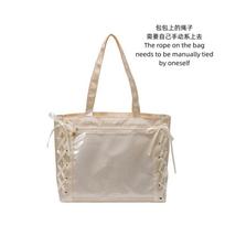 Bow Ribbon Sweet Ita Tote Bag Large Capacity Women Ribbon Handbag  Commuting Use smėlis