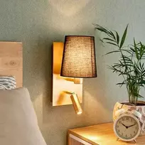 Sieninis šviestuvas Aiden su LED skaitymo lempute, juodas, auksinis