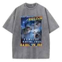 Retro Autism Wolf T Shirt Vintage Washed  Cotton TShirt Graphic Tee Casual Streetwear for Spring Summer Fall S