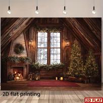 2D Fireplace Backdrop Cozy Cabin Christmas Party Photography Background 47.2x31.5inch/120*80cm