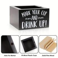 Wooden Cup Holder with Marker Slot Mark Wood Drink Dispenser Coffee Shop Paper Cup Storage Rack Square Desktop Bar Storage Box LS juoda