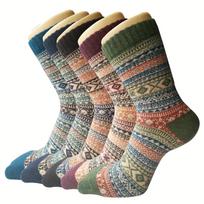 5 poros moteriškos lauko kojinės, šiltos storos kojinės iki blauzdos, megztos, idealiai tinka rudeniui ir žiemai 5 Pairs