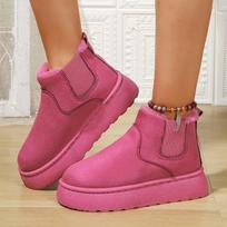 Moteriški platūs platforminiai sniego batai, Retro pliušiniai ankle boots, Žieminiai šilti batai didmeninė prekyba 36 rožinė raudona spalva