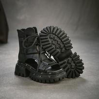 Vasaros Naujiena Komutuojančioms Žuvies Burna Perforuotos Stambiu Kulnu Sandalai Kvėpuojantis EVA Padas Retro Moteriški Batai 35 juoda