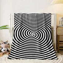 Concentric black-and-white spirals radiating from the center. for all seasons blanket lunch break throw gift 80cm x 120cm