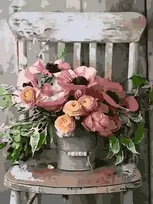 Tapyba pagal skaičius Kaimiškas krėslas su sodo gėlėmis 30 × 40 cm