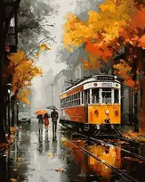 Tapyba pagal skaičius Rudens tramvajus 40 × 50 cm