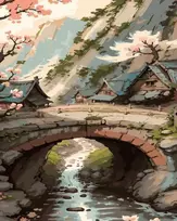 Tapyba pagal skaičius „Japoniško tilto kaimo scena“, 40 × 50 cm