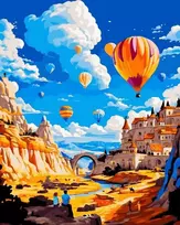 Tapyba pagal skaičius Karšto oro balionai virš Canyon Town, 40 × 50 cm