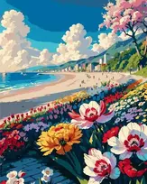 Tapyba pagal skaičius Žydinti pajūrio promenada 40 × 50 cm
