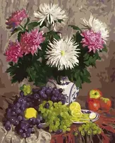 Tapyba pagal skaičius Chrizantemos ir vynuogės 40 × 50 cm