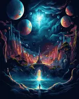 Kosminės fantazijos „Planetų slėnis“ – tapyba pagal skaičius 40 × 50 cm