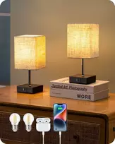 EDISHINE stalinė LED naktinė lempa su reguliuojamu ryškumu, USB-A ir USB-C krovimo prievadais, E27, 2 vnt. komplektas