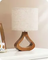 EDISHINE stalinė lempa su LED lempute, E27 lizdas, lininis gaubtas, medinė bazė, 4 W, 34 cm
