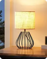 EDISHINE stalinė lempa su lininiu gaubtu, E14 lizdas, 60 W, bežinė-juoda, industrinio stiliaus