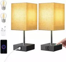 EDISHINE stalinė LED lempa su reguliuojamu ryškumu, 2 USB jungtys, komplekte 2 vnt., lininiu gaubtu