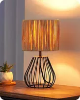 EDISHINE stalinė lempa boho stiliaus, pintas popierinis gaubtas, E14, LED 4 W, 29 cm