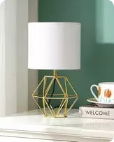 EDISHINE stalinė lempa su baltu lino audinio gaubtu ir auksine metaline baze, LED E14, 60 W, 29 cm