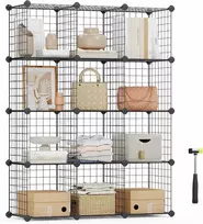 Songmics metalinė modulinė lentyna su 12 skyrių, juoda, 93 x 123 x 31 cm, LPI34H