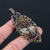 Tree Of Life Crazy Lace Agate Gemstone Pure Copper Wire Wrapped Handmade Pendant Jewelry 3.07 Inches ruda