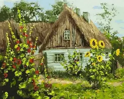 Tapyba pagal skaičius Kotedžas su saulėgrąžomis 40x50 cm