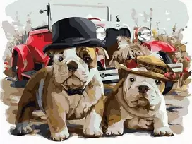 Tapyba pagal skaičius Buldogai ir automobilis 30x40 cm
