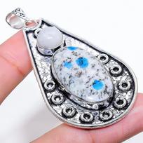 Natural K2 Blue Azurite, Moonstone 925 Sterling Silver Pendant 2.68  L4H57