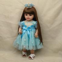 Reborn Doll Toy 22inch Lifelike Reborn Baby Girl Doll Soft Silicone Long Brown Hair Realistic Princess Toddler Bebe Birthday Gift 55cm
