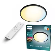 Lubinis šviestuvas Plafoninis LED šviestuvas PHILIPS VALEN 16W 2200-6500K 2000lm juodas Ø29,1x2,4cm su pultu