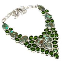Natural Copper Amazonite, Peridot Gemstone 925 Sterling Silver Necklace 18  g7N57