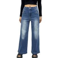Women's Wide Leg Jeans High Waist Baggy Denim Washed Pants with Pockets Loose Boyfriends L mėlyna