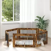 Šunų vartai su stovais 6 pcs Dūminio ąžuolo 100 x 60 cm